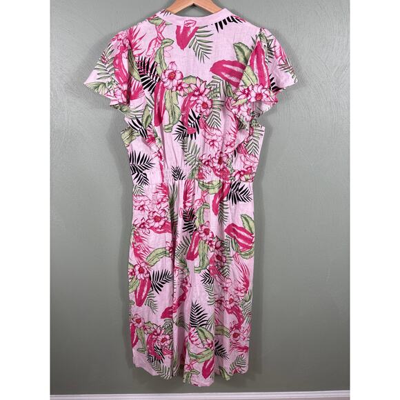 Linen Maxi Dress Rafaella Women's Size XL Pink Floral Tropical Island Cap Sleeve - Picture 9 of 9